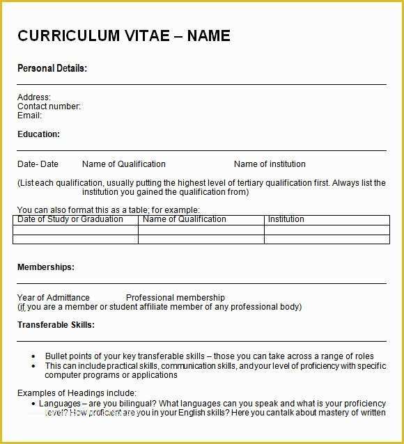 Cv Template Pdf Free Of Sample Blank Cv 6 Documents In Pdf Word