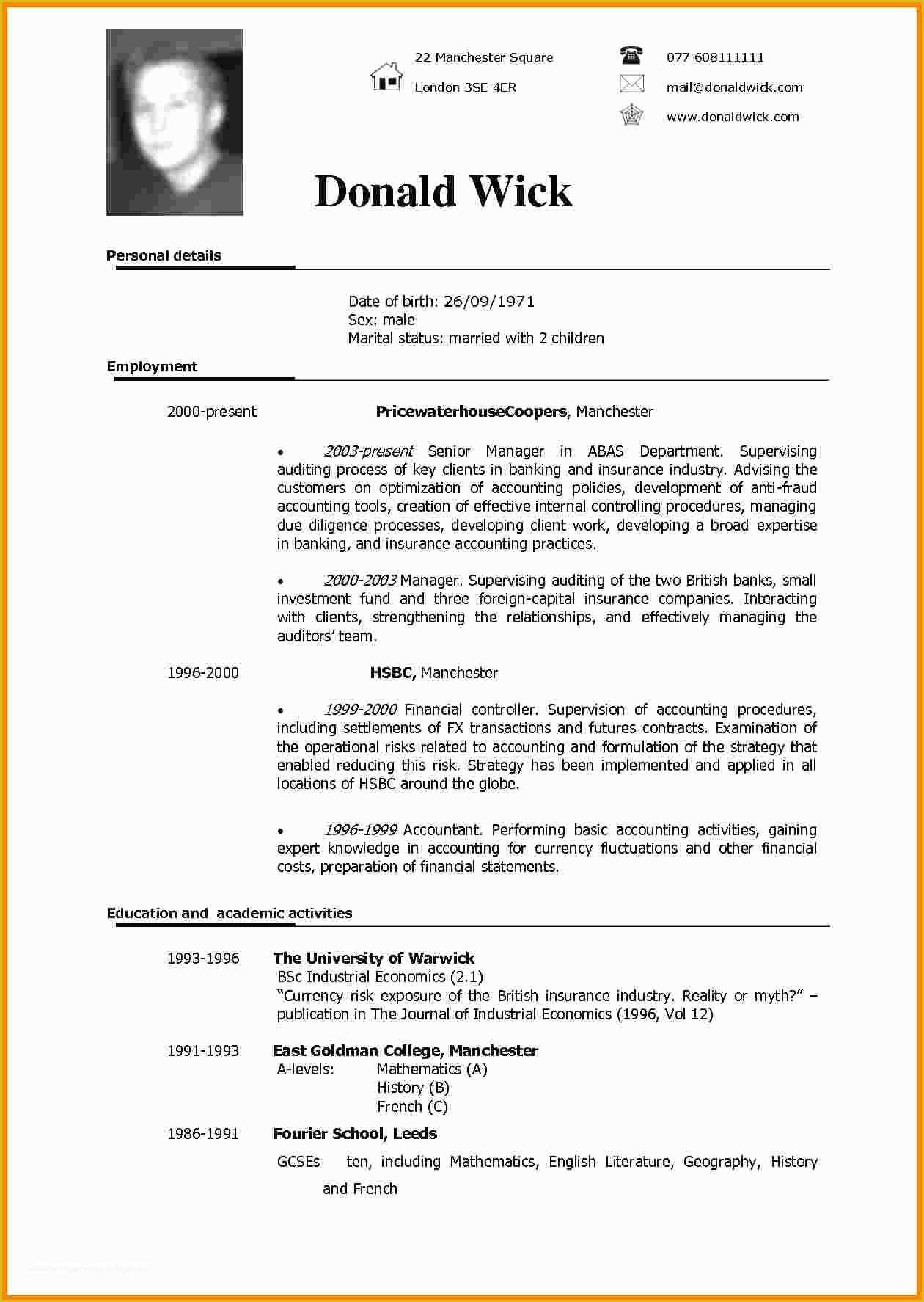 Cv Template Word Free Download 2018 Of 5 Cv Sample In English