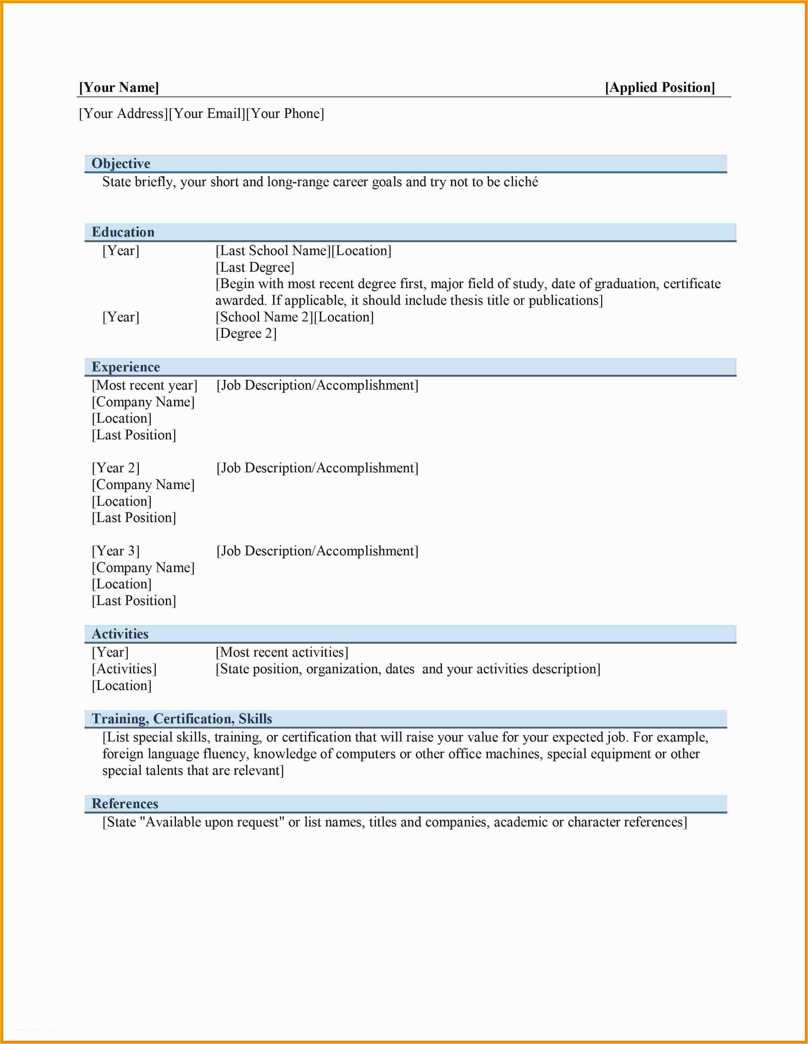 Cv Template Word Free Download 2018 Of 6 Curriculum Vitae In Ms Word