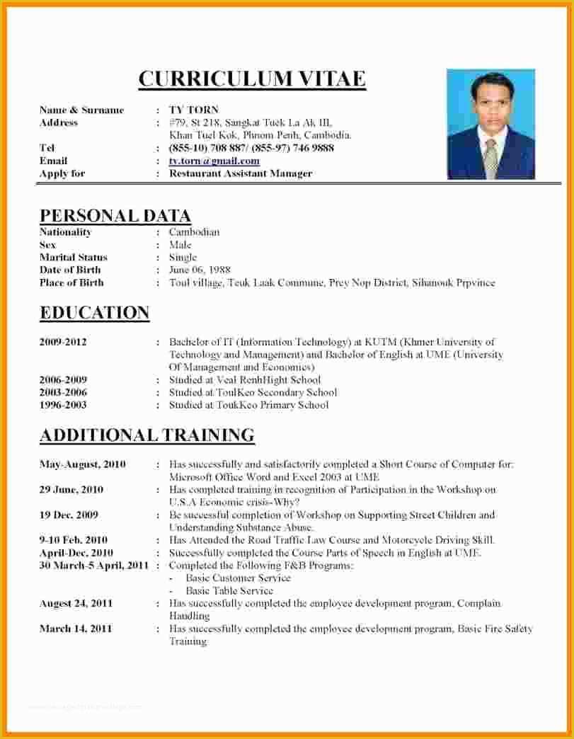 Cv Template Word Free Download 2018 Of 7 Curriculum Vitae Word