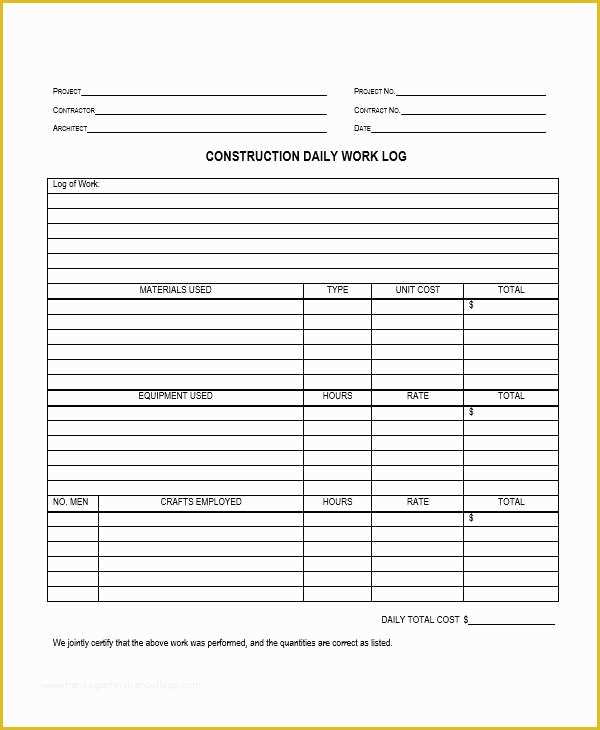 Daily Construction Log Template Free Of 32 Sample Daily Log