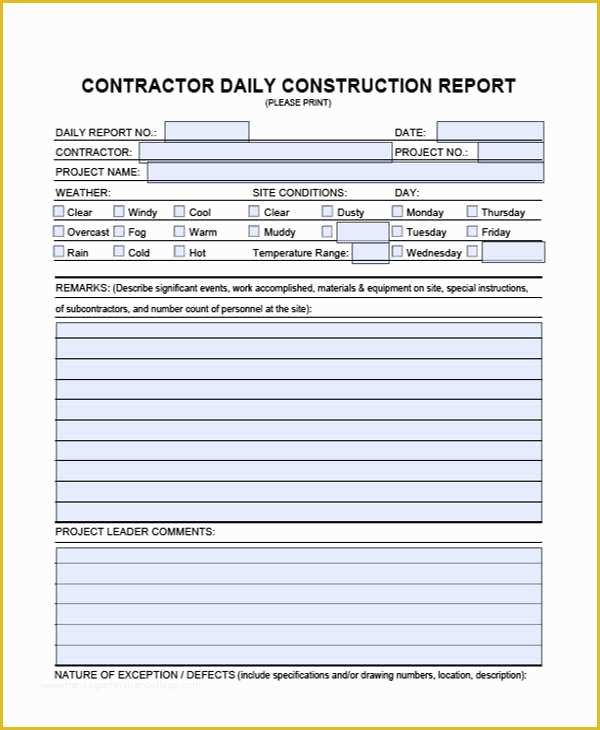 Daily Construction Log Template Free Of 32 Sample Daily Log