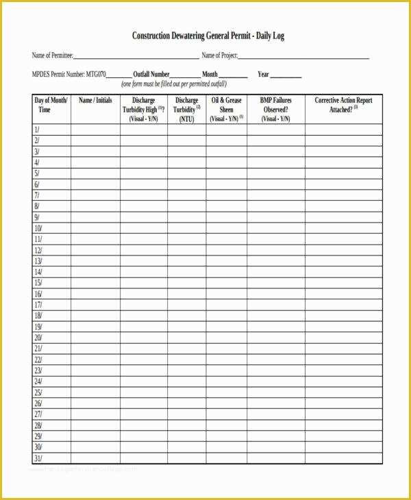 Daily Construction Log Template Free Of 34 Sample Log Templates