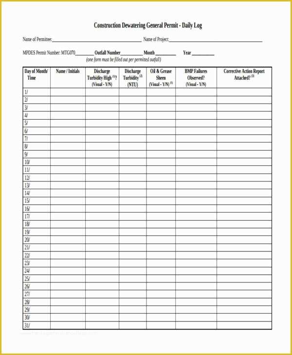 Daily Construction Log Template Free Of 34 Sample Log Templates