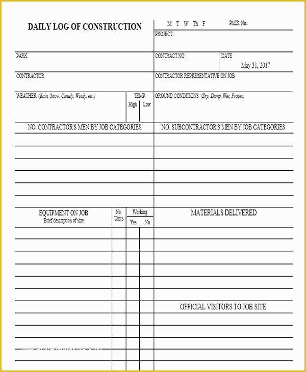 Daily Construction Log Template Free Of 35 Daily Log Samples & Templates