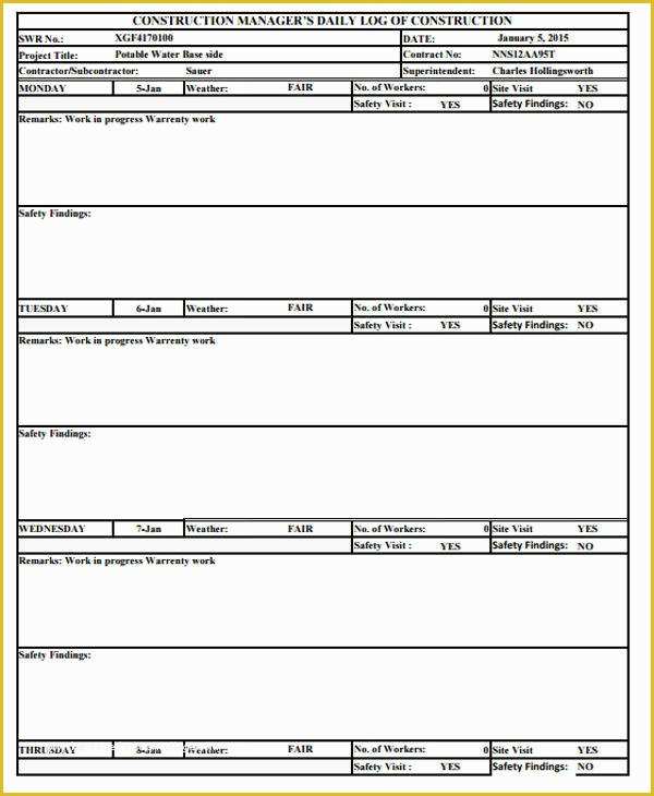 Daily Construction Log Template Free Of 35 Daily Log Samples &amp; Templates