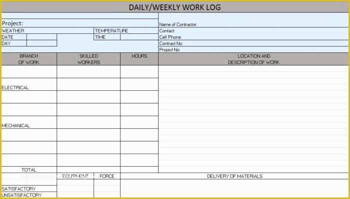 Daily Construction Log Template Free Of Construction and Maintenance Daily Log Template