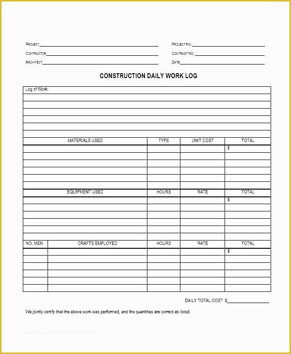 Daily Construction Log Template Free Of Construction Daily Log Template Construction Daily Log