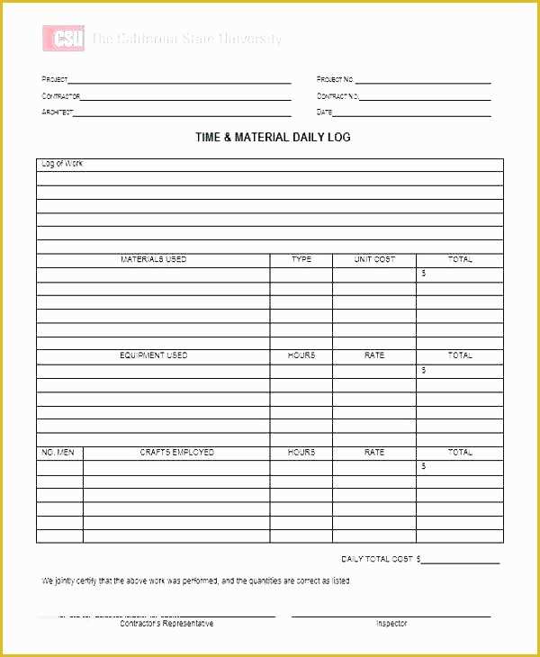 Daily Construction Log Template Free Of Construction Daily Report Template Excel Project Log