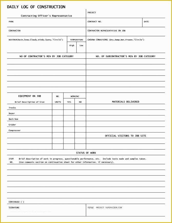 Daily Construction Log Template Free Of Contractor Daily Log Book Template Construction Daily Work