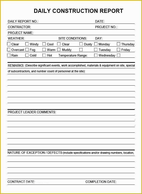 Daily Construction Log Template Free Of Daily Construction Report Template 25 Free Word Pdf