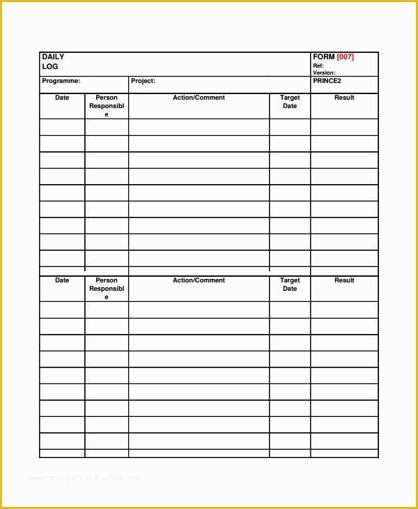Daily Construction Log Template Free Of Daily Log Template – 09 Free Word Excel Pdf Documents