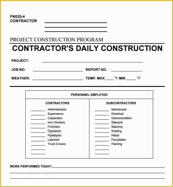 Daily Construction Log Template Free Of Daily Log Template 16 Download Free Documents In Pdf Word