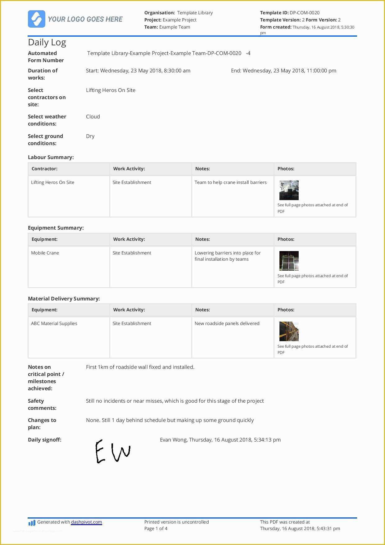 Daily Construction Log Template Free Of Free Daily Construction Log Template Better Than Excel