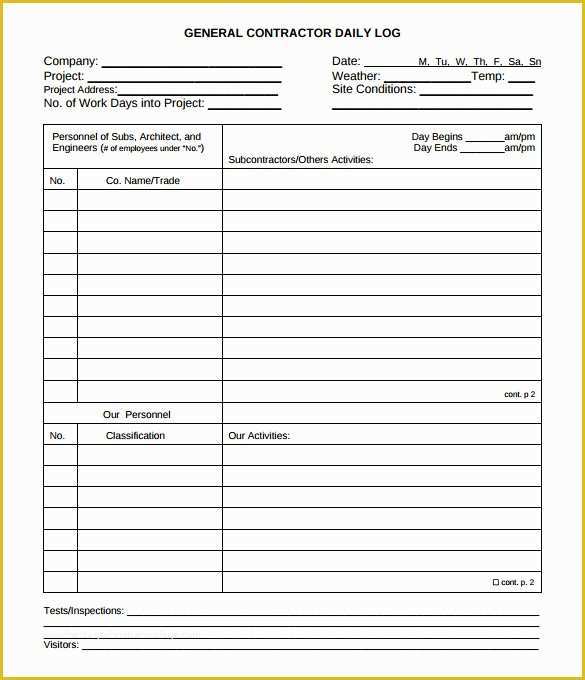 Daily Construction Log Template Free Of General Mgr Construction Daily Report to Pin On