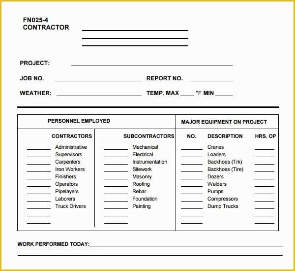 Daily Construction Log Template Free Of Work Log Template 5 Free Pdf Doc Download
