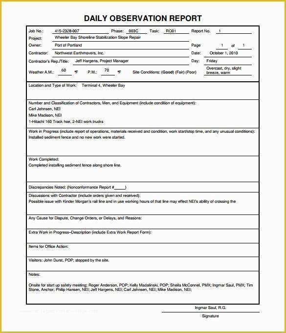 Daily Report Template Free Download Of 23 Daily Construction Report Templates Pdf Google Docs