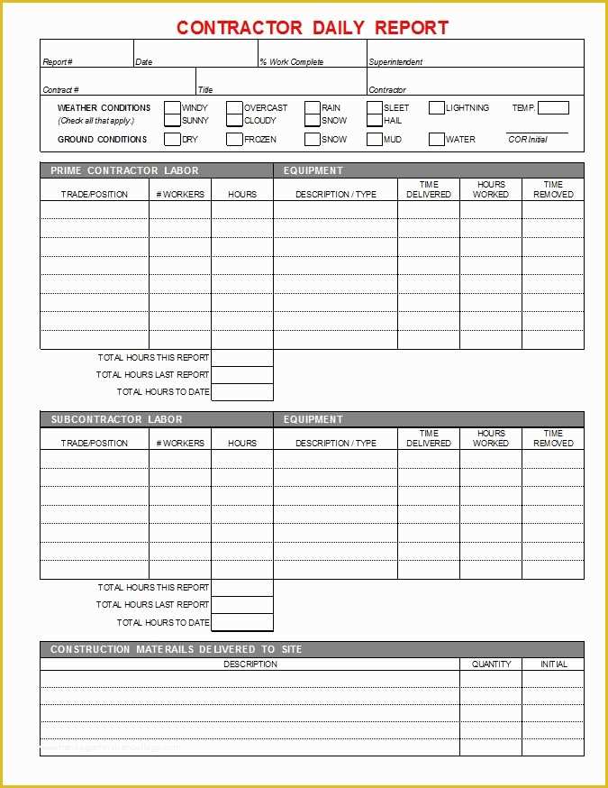 Daily Report Template Free Download Of Contractor Daily Report Cms