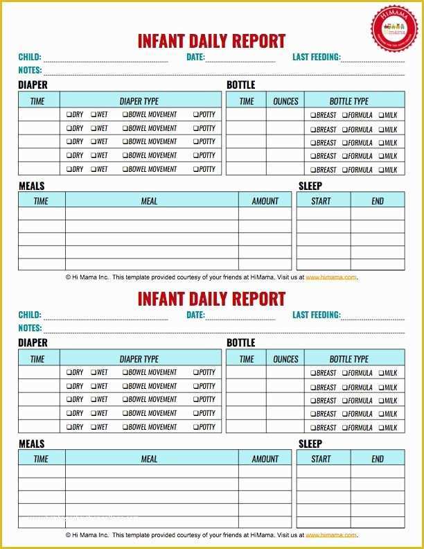 Daily Report Template Free Download Of Infant Daily Report 2 Per Page