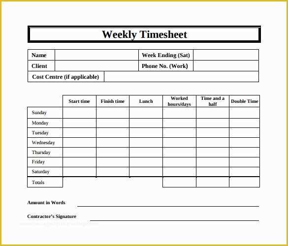 Daily Timesheet Template Free Printable Of 15 Sample Weekly Timesheet Templates for Free Download