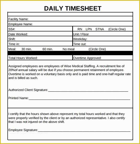 Daily Timesheet Template Free Printable Of 21 Daily Timesheet Templates Free Sample Example