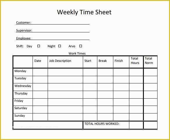 Daily Timesheet Template Free Printable Of 22 Weekly Timesheet Templates – Free Sample Example
