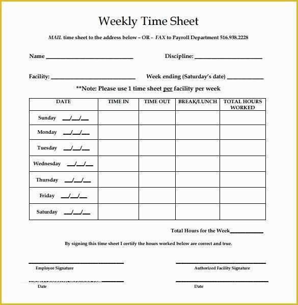 Daily Timesheet Template Free Printable Of 22 Weekly Timesheet Templates – Free Sample Example