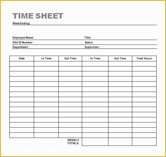 Daily Timesheet Template Free Printable Of 24 Sample Time Sheets