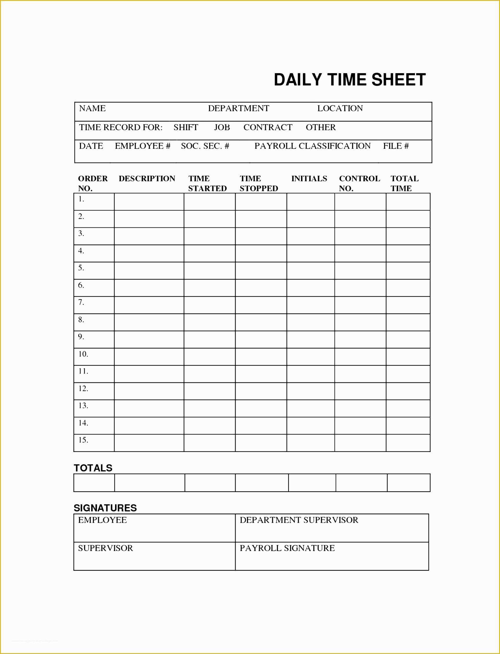 Daily Timesheet Template Free Printable Of 6 Excel Daily Timesheet Template Exceltemplates