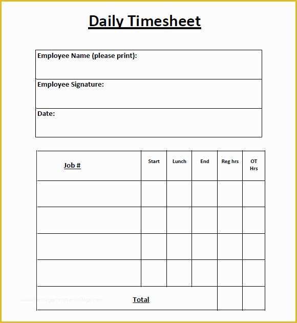 Daily Timesheet Template Free Printable Of 7 Daily Timesheet Templates Free Sample Example format