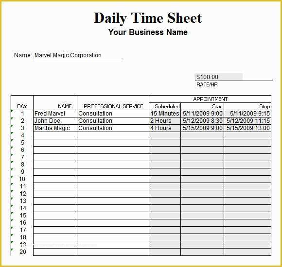 Daily Timesheet Template Free Printable Of 7 Daily Timesheet Templates Free Sample Example format