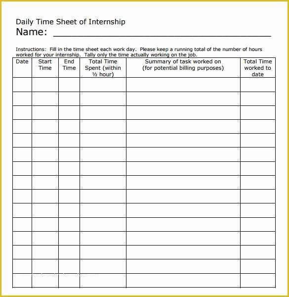Daily Timesheet Template Free Printable Of Daily Timesheet Template Free Printable Free Printable
