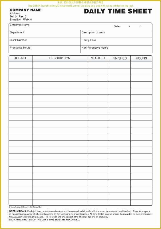 Daily Timesheet Template Free Printable Of Free Daily Timesheet Template form Printed From £50