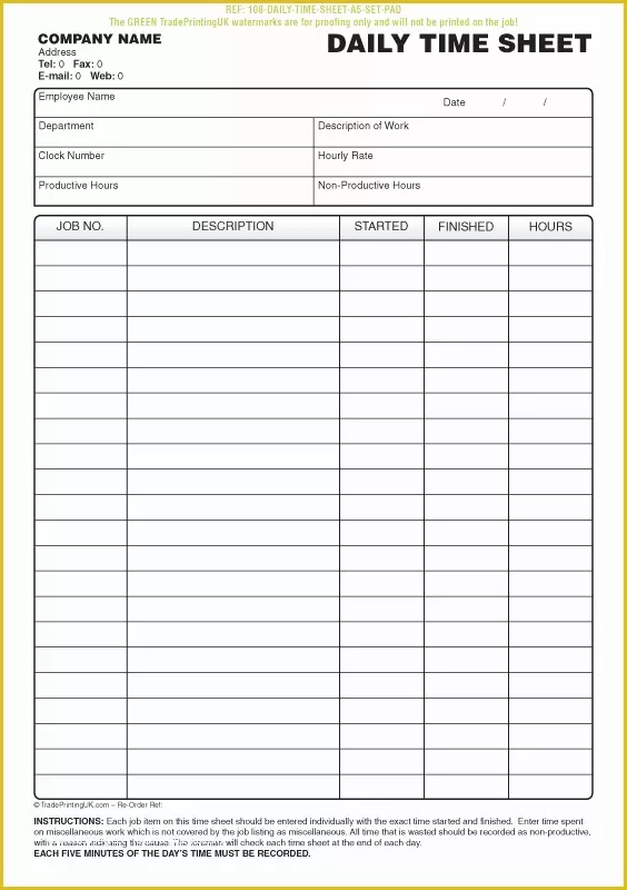 Daily Timesheet Template Free Printable Of Free Daily Timesheet Template form Printed From £50