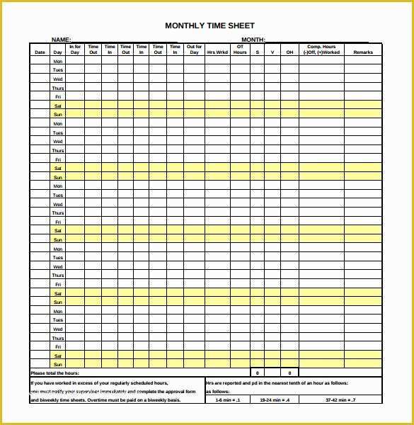 Daily Timesheet Template Free Printable Of Free Printable Monthly Timesheet Template