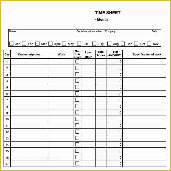 Daily Timesheet Template Free Printable Of Monthly Timesheet Template 22 Download Free Documents