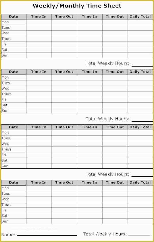 Daily Timesheet Template Free Printable Of Weekly Timesheet Business