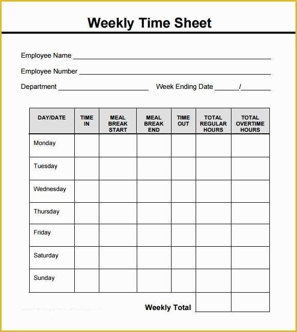 Daily Timesheet Template Free Printable Of Weekly Timesheet Template 15 Free Download In Pdf