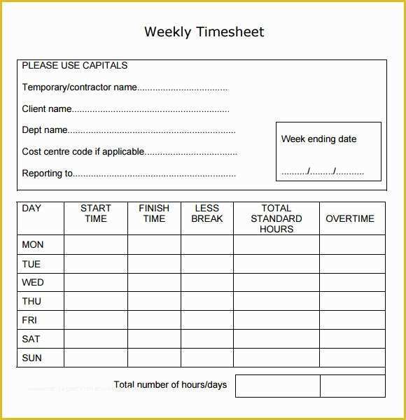 Daily Timesheet Template Free Printable Of Weekly Timesheet Template 8 Free Download In Pdf