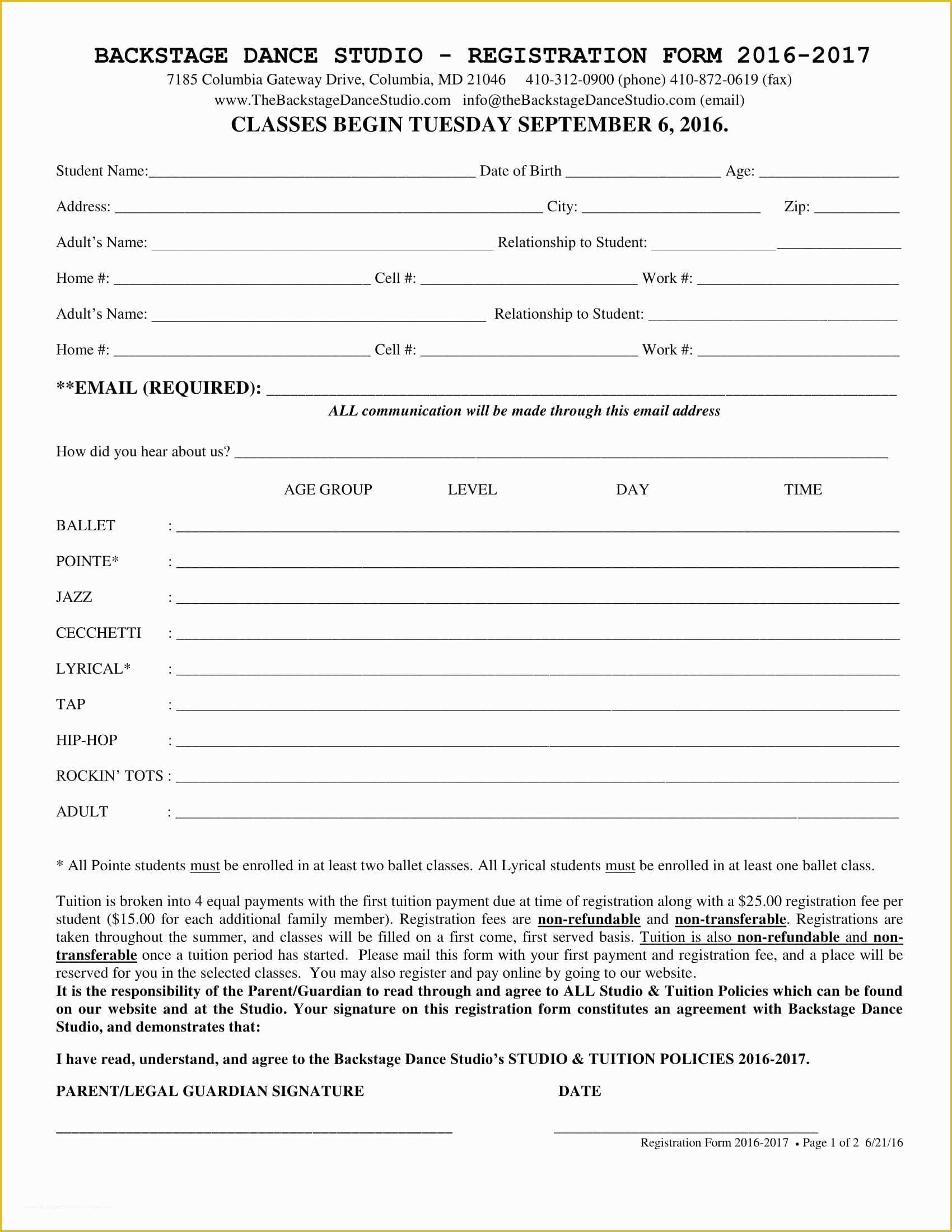 Dance Registration form Template Free Of 10 Dance Registration form Samples