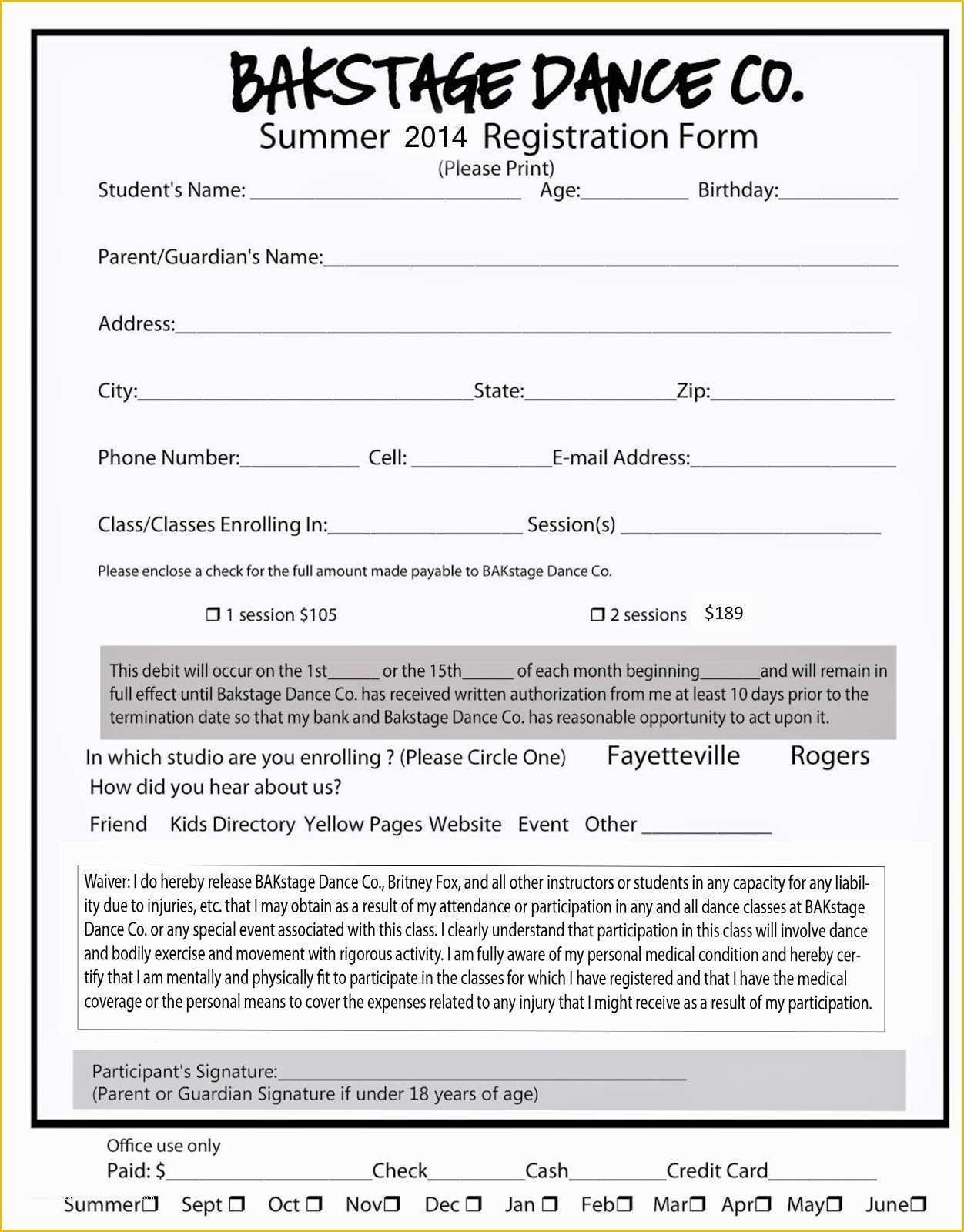 Dance Registration form Template Free Of 25 Of Dance Class Template