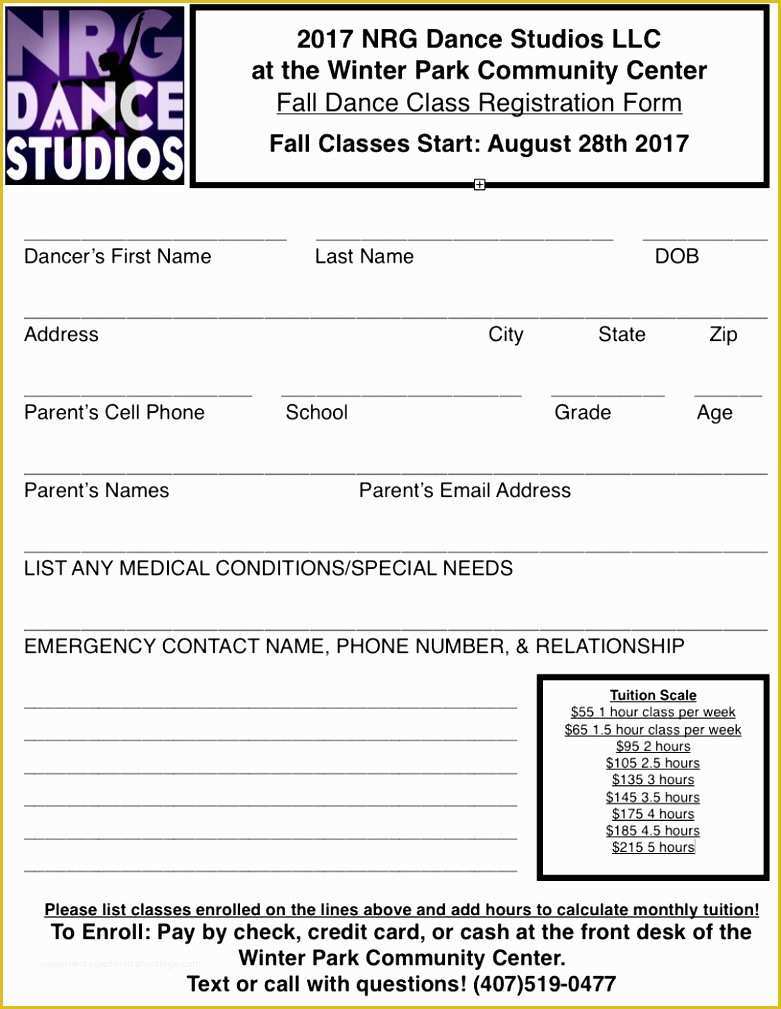 Dance Registration form Template Free Of 6 Dance School Registration form Template Free