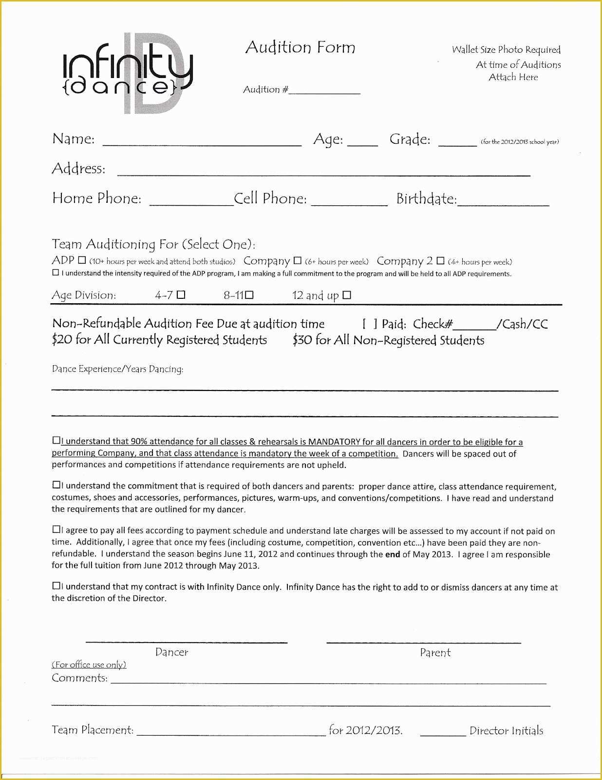 Dance Registration form Template Free Of Audition form