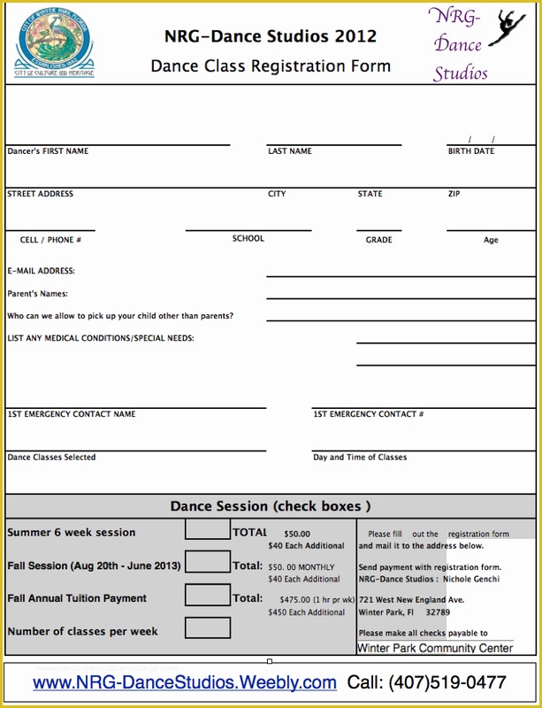 Dance Registration form Template Free Of Class Registration Related Keywords Class Registration