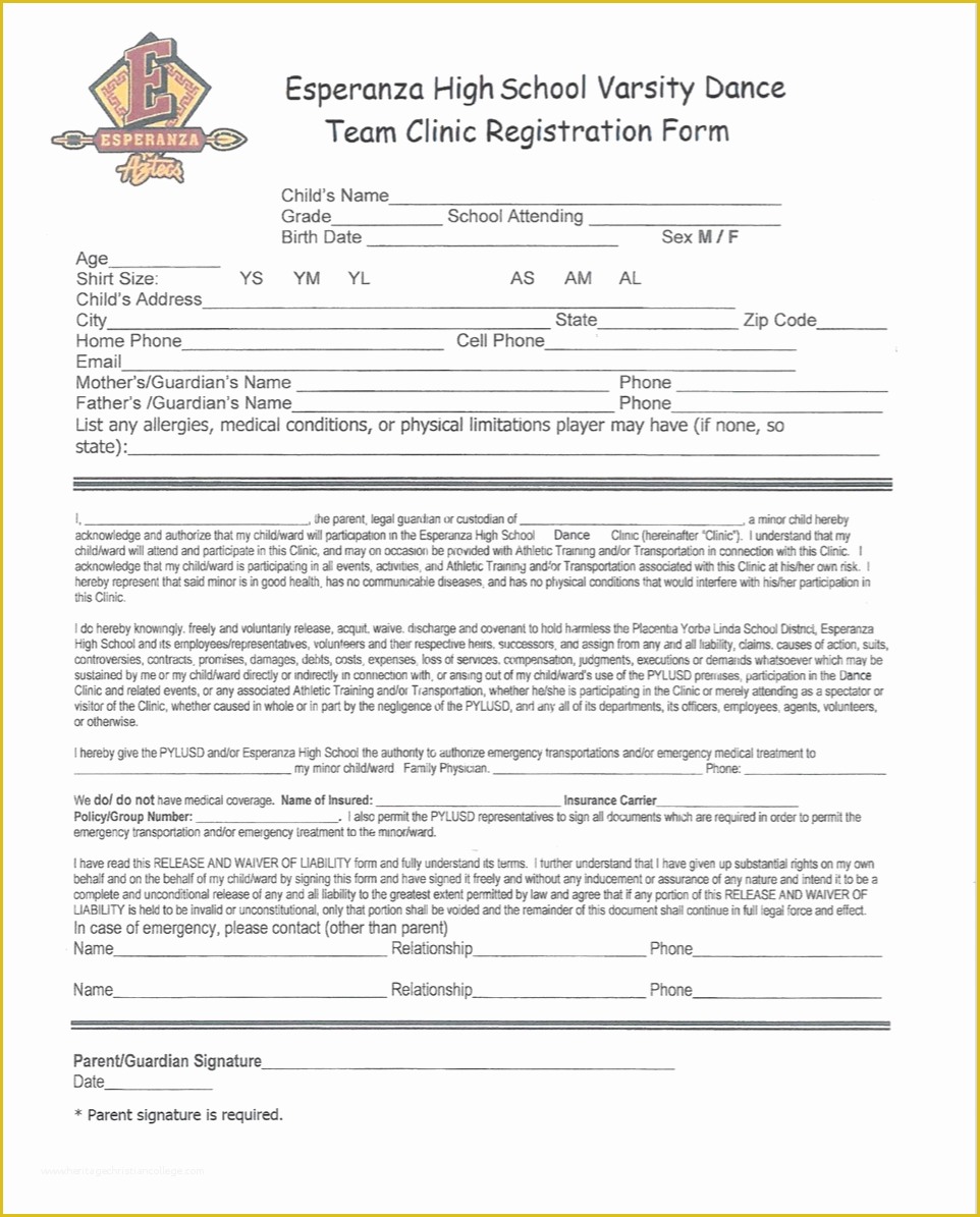 Dance Registration form Template Free Of Dance Clinic Esperanza Varsity Dance Team