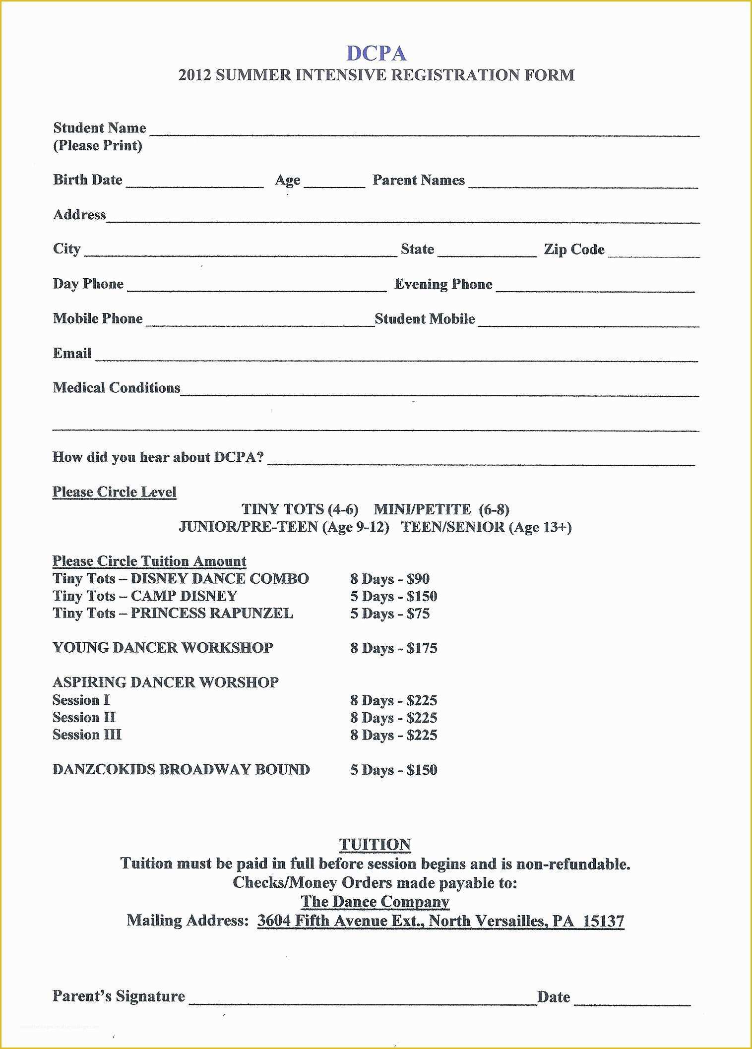 Dance Registration form Template Free Of Dance Registration form Template – Versatolelive