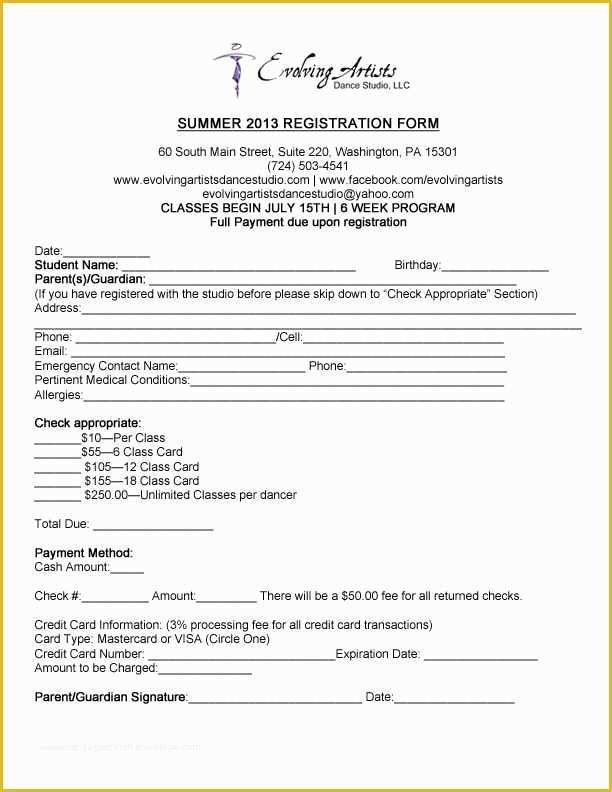 Dance Registration form Template Free Of Eads Summer Registration form 2013 Dance Summer
