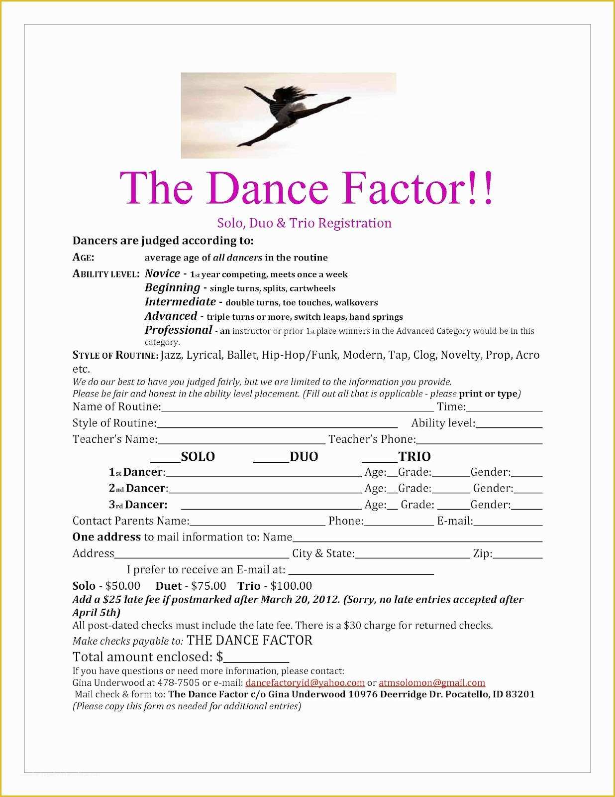Dance Registration Form Template Free Of Eagle Rock Dance Dance Factor 