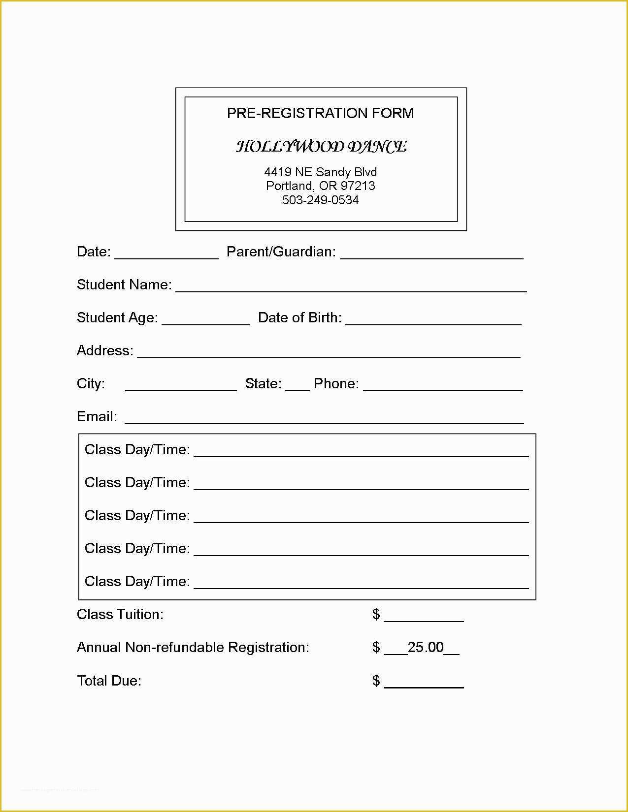 Dance Registration form Template Free Of Hollywood Dance Studio