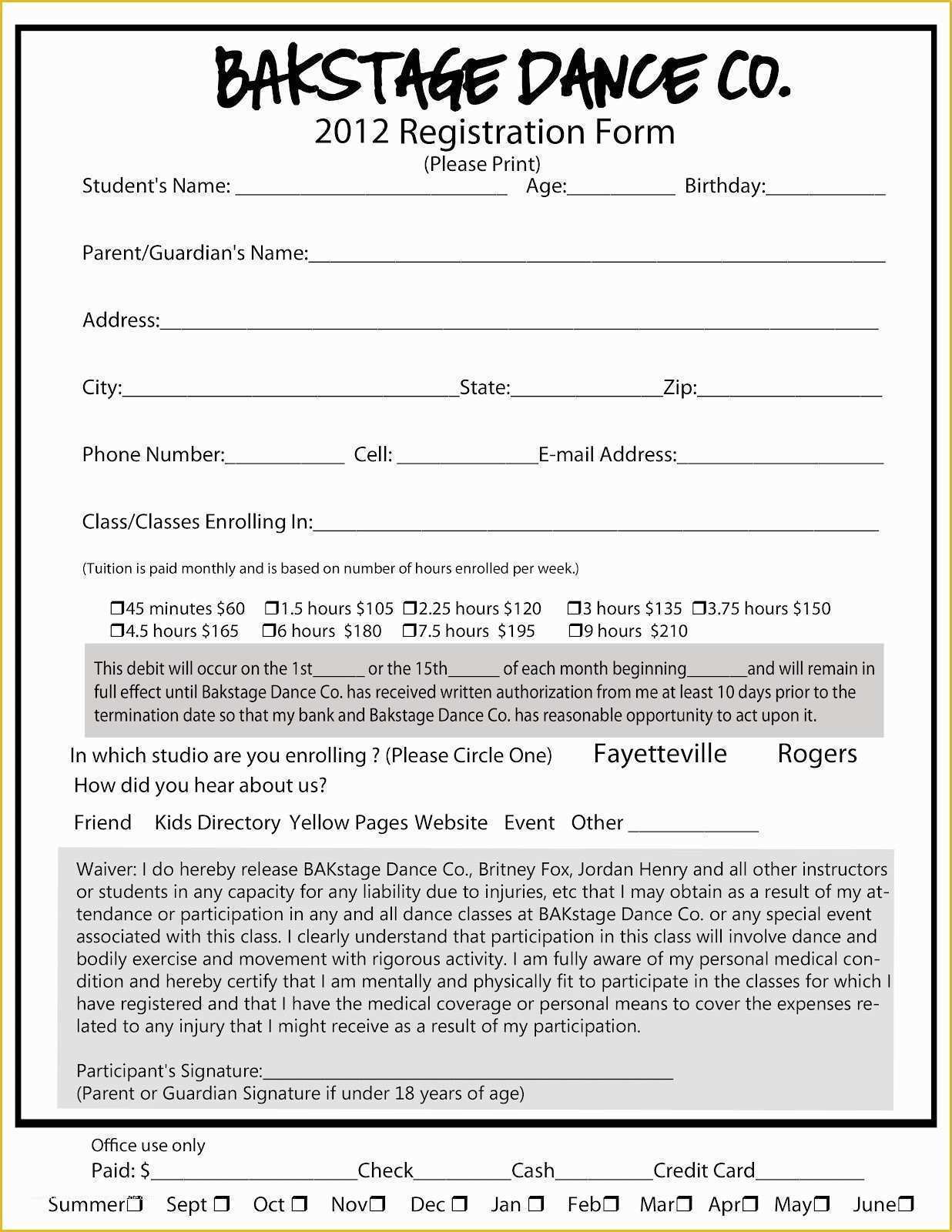 Dance Registration form Template Free Of Luxury Printable Registration form Template